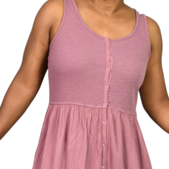Frye Easy Button Front Dress Pink Mauve Tank Jersey Knit Pockets Rayon Medium - Picture 4 of 15